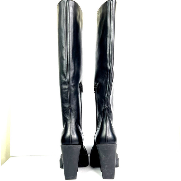 Gia Borghini Texan Knee High Western Boot Black Leather Platform Wedge Heel - Picture 4 of 9